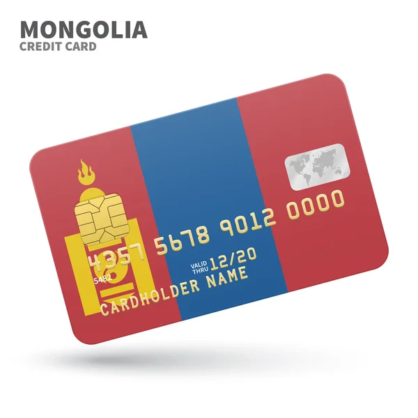 Kreditkarte mit mongolischem Flaggenhintergrund für Bank, Präsentationen und Geschäft. isoliert auf weiß — Stockvektor