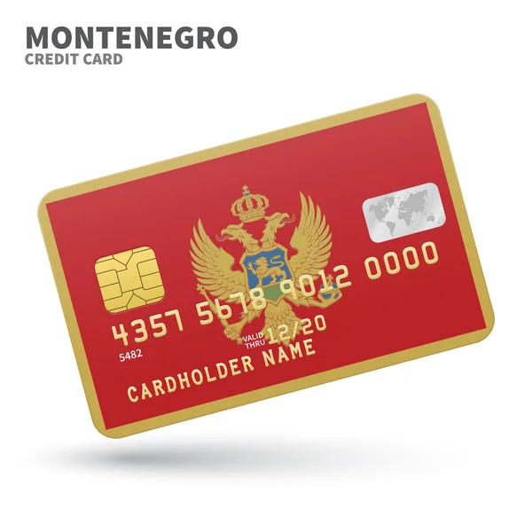 Tarjeta de crédito con banderas de Montenegro para banco, presentaciones y negocios. Aislado sobre blanco — Archivo Imágenes Vectoriales