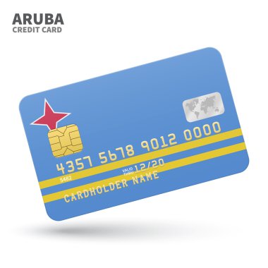 Credit card with Aruba flag background for bank, presentations and business. Isolated on white clipart