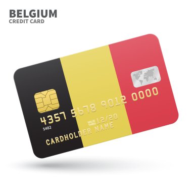 Credit card with Belgium flag background for bank, presentations and business. Isolated on white