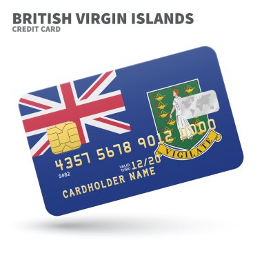 Credit card with British Virgin Islands flag background for bank, presentations and business. Isolated on white