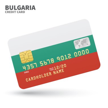 Credit card with Bulgaria flag background for bank, presentations and business. Isolated on white