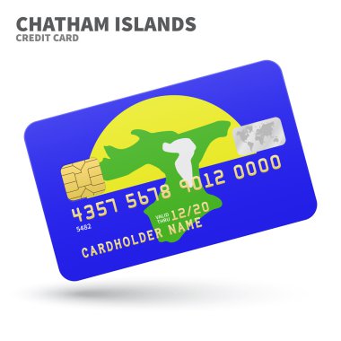 Credit card with Chatham Islands flag background for bank, presentations and business. Isolated on white