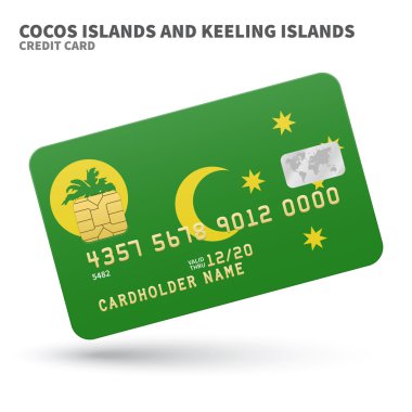 Credit card with Cocos and Keeling Islands flag background for bank, presentations, business. Isolated on white