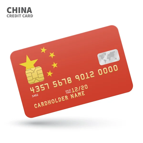 Credit card with China flag background for bank, presentations and business. Isolated on white — Stok Vektör