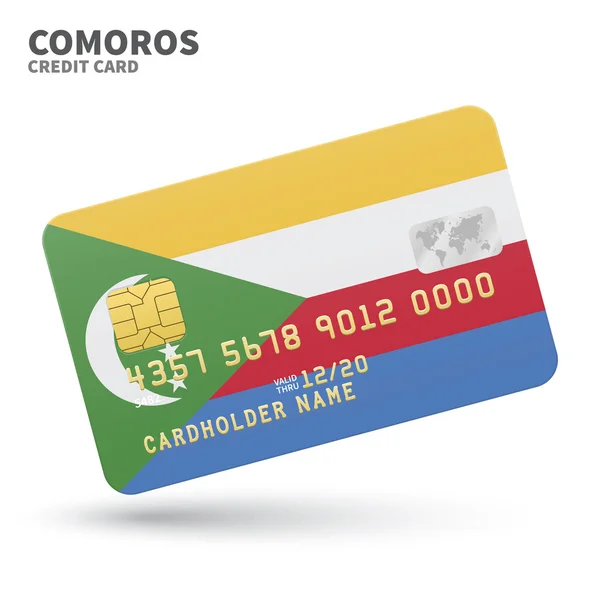 Carta di credito con bandiera delle Comore sfondo per banca, presentazioni e affari. Isolato su bianco — Vettoriale Stock