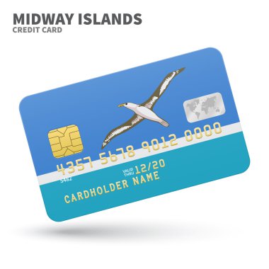 Credit card with Midway Islands flag background for bank, presentations and business. Isolated on white
