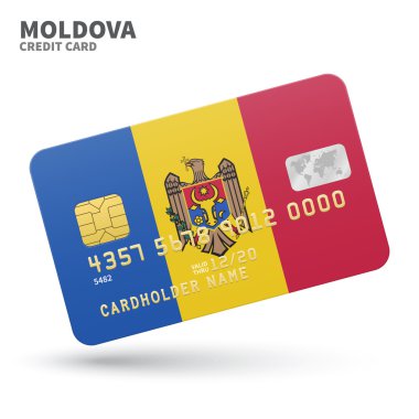 Credit card with Moldova flag background for bank, presentations and business. Isolated on white