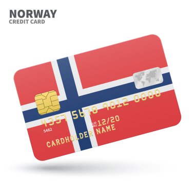 Credit card with Norway flag background for bank, presentations and business. Isolated on white