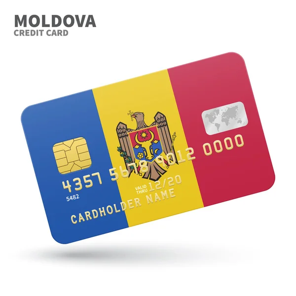 Cartão de crédito com fundo bandeira da Moldávia para banco, apresentações e negócios. Isolado em branco — Vetor de Stock