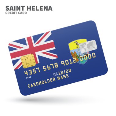 Credit card with Saint Helena flag background for bank, presentations and business. Isolated on white
