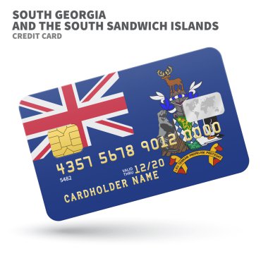 Credit card with South Georgia and Sandwich Islands flag background for bank, presentations, business. Isolated on white