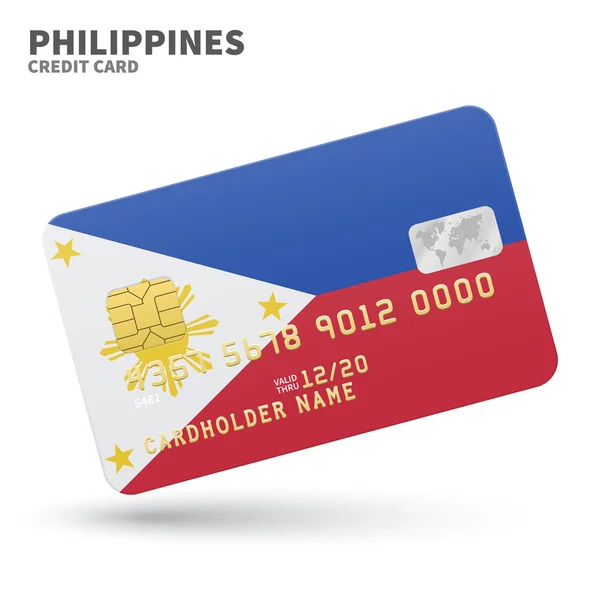Tarjeta de crédito con antecedentes de bandera de Filipinas para banco, presentaciones y negocios. Aislado sobre blanco — Vector de stock