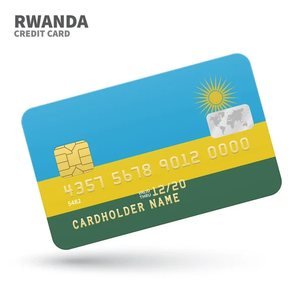 Credit card with Rwanda flag background for bank, presentations and business. Isolated on white — Stockvector