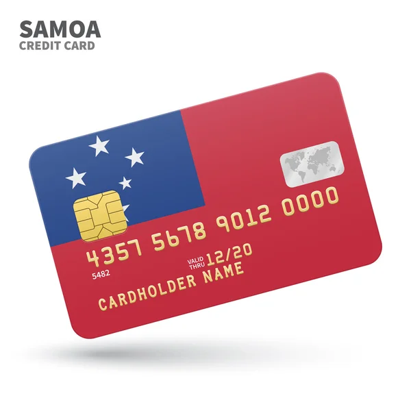 Cartão de crédito com fundo bandeira Samoa para banco, apresentações e negócios. Isolado em branco —  Vetores de Stock