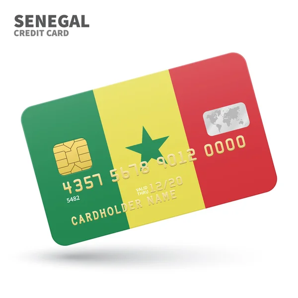 Kreditkarte mit Hintergrund der senegalesischen Flagge für Bank, Präsentationen und Geschäft. isoliert auf weiß — Stockvektor