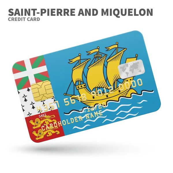 Credit card with Saint-Pierre and Miquelon flag background for bank, presentations, business. Isolated on white — Διανυσματικό Αρχείο