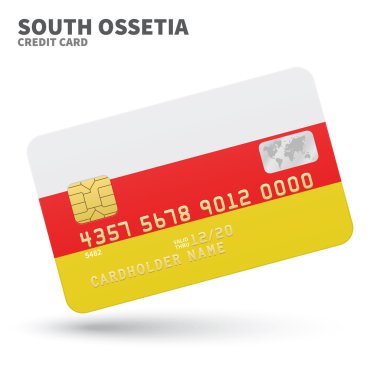 Credit card with South Ossetia flag background for bank, presentations and business. Isolated on white