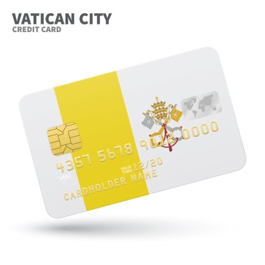 Credit card with Vatican City flag background for bank, presentations and business. Isolated on white clipart