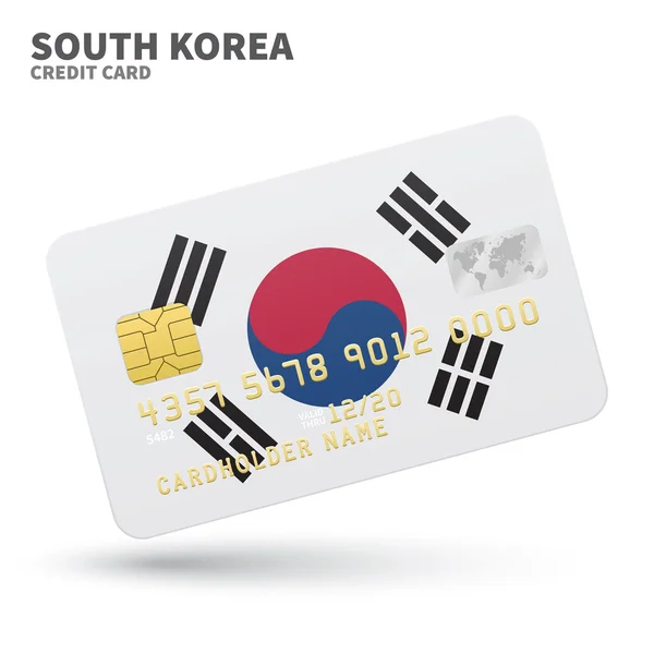 Tarjeta de crédito con fondo de bandera de Corea del Sur para banco, presentaciones y negocios. Aislado sobre blanco — Archivo Imágenes Vectoriales