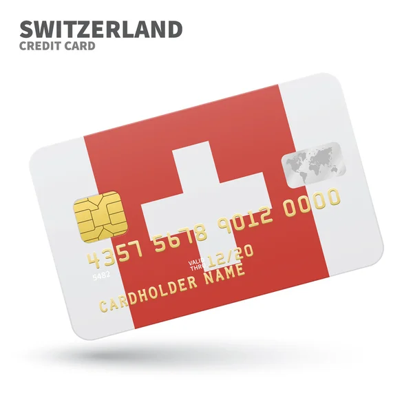 Cartão de crédito com fundo de bandeira da Suíça para banco, apresentações e negócios. Isolado em branco — Vetor de Stock