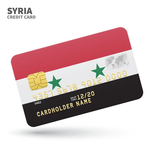 Kreditkarte mit syrischer Flagge Hintergrund für Bank, Präsentationen und Geschäft. isoliert auf weiß — Stockvektor