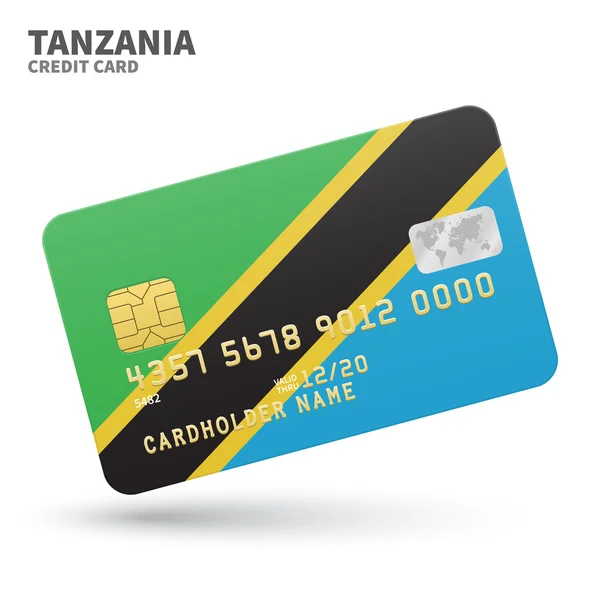 Carta di credito con bandiera Tanzania sfondo per banca, presentazioni e affari. Isolato su bianco — Vettoriale Stock