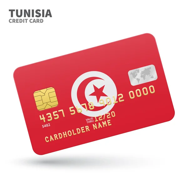 Carta di credito con bandiera tunisina sfondo per banche, presentazioni e imprese. Isolato su bianco — Vettoriale Stock