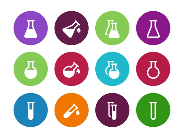 Iconos de círculo de frasco de química sobre fondo blanco . — Vector de stock