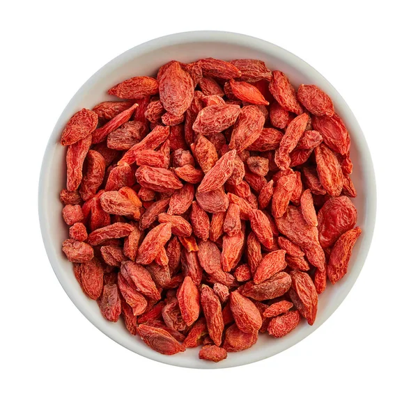 Dried Goji Berries Bowl Clipping Path White Isolated Background — Stock Photo, Image