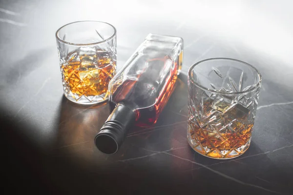 Alcoholic Drink Whiskey Stone Dark Background — Stock Photo, Image