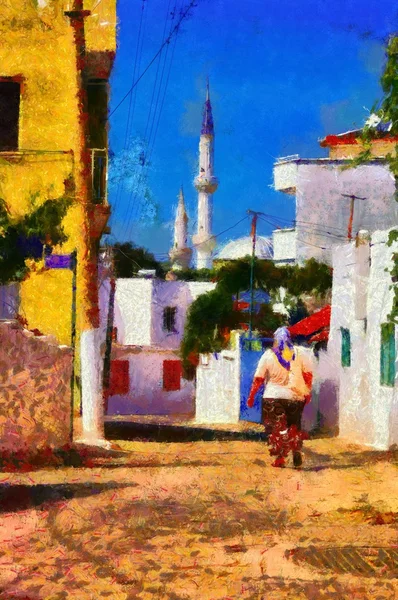 Old Turkish village streets digital painting in Monet style brushstrokes — Stock Photo, Image