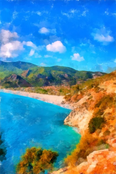 Bild i målningen stil Olu Deniz Beach i Turkiet — Stockfoto