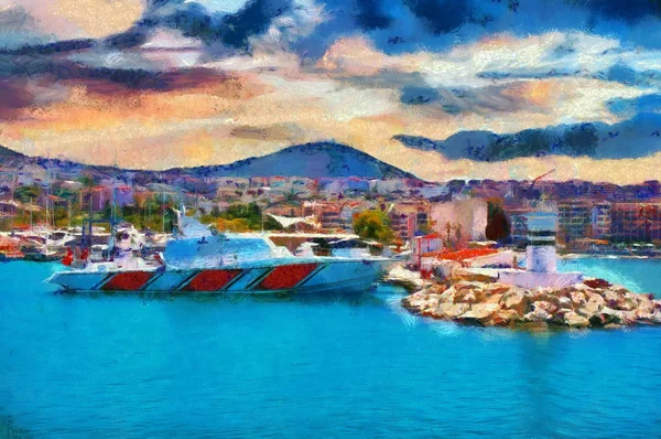 A digital painting of Kusadasi harbor Turkey — Stock Photo, Image