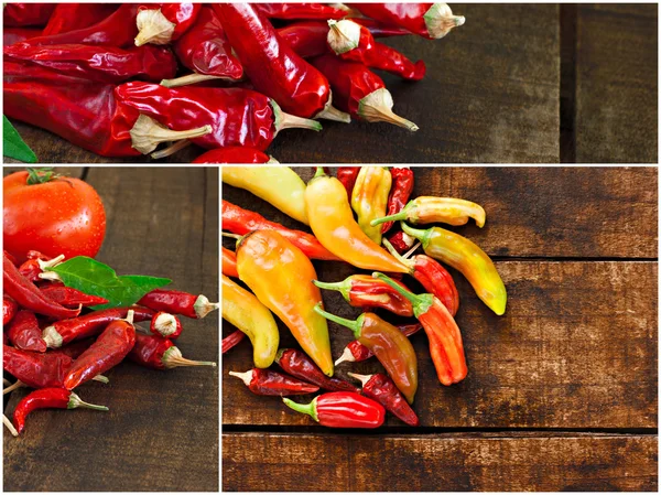 Kollázst a különböző chili paprika — Stock Fotó