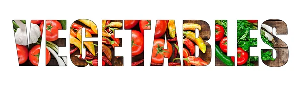 Colorful fresh vegetables inside text on white backround — Stock Photo, Image