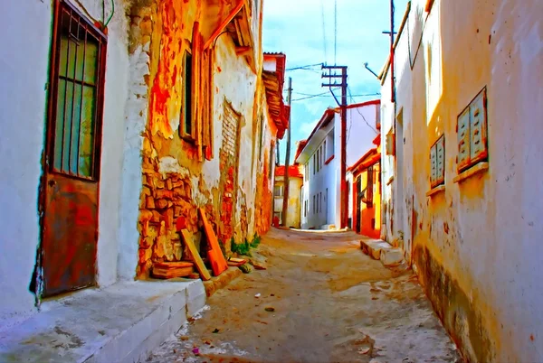 Digital painting of a Turkish village street scene — Stock Photo, Image