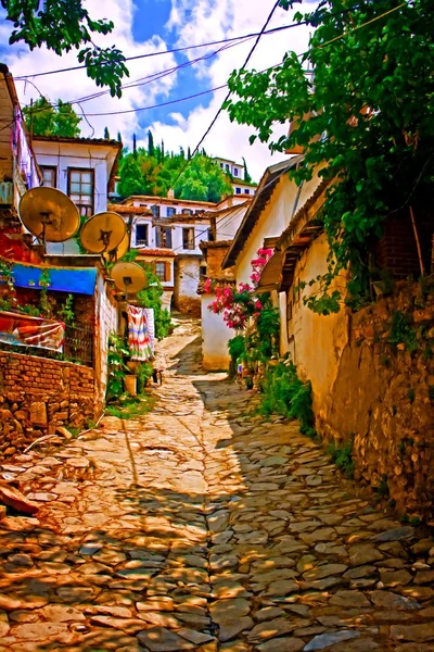 Digitale schilderij van een Turkse dorp straatbeeld — Stockfoto