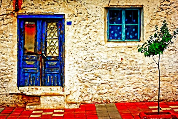 Bir Türk Köyü sokak sahnenin dijital boyama — Stok fotoğraf