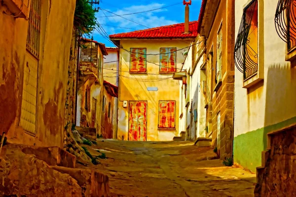 Lukisan digital dari sebuah pemandangan jalanan desa Turki — Stok Foto