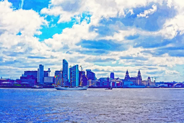 Ett digitalt konstruerade målning av Liverpool waterfront — Stockfoto