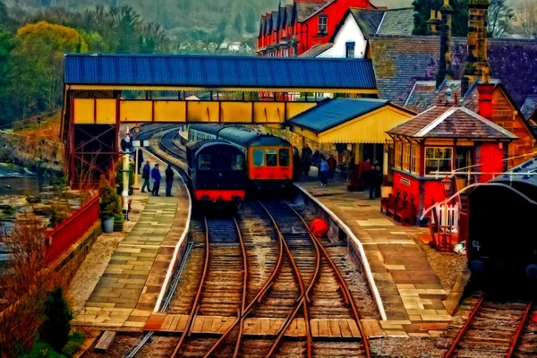 Un dipinto convertito digitalmente della stazione ferroviaria di Llangollen Nord Galles Regno Unito — Foto Stock