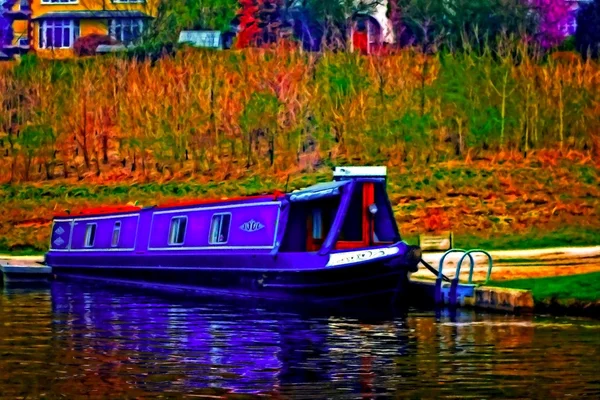 Une peinture numériquement convertie d'une péniche de canal à Llangollen Nord du Pays de Galles — Photo