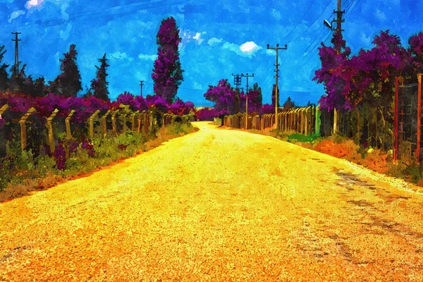 Una pintura digitalmente convertida de un carril de campo vacío —  Fotos de Stock