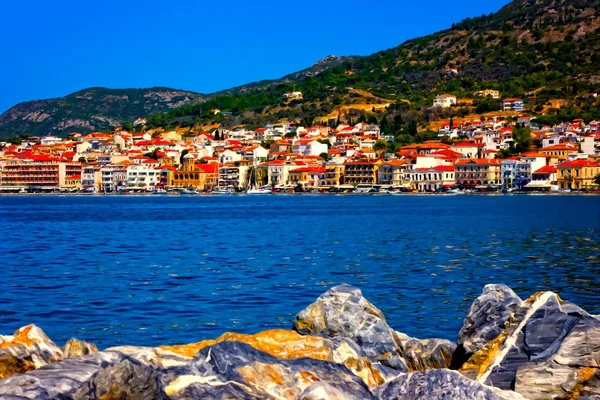 Digital målning av port Vathy på Samos Grekland — Stockfoto