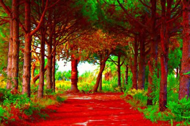 Digital painting of colouful trees in autumn fall clipart