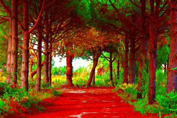 Digitale schilderij van colouful bomen in de herfst van vallen — Stockfoto