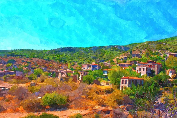 A digitally constructed painting of the old Turkish village of Doganbey — Stock Photo, Image