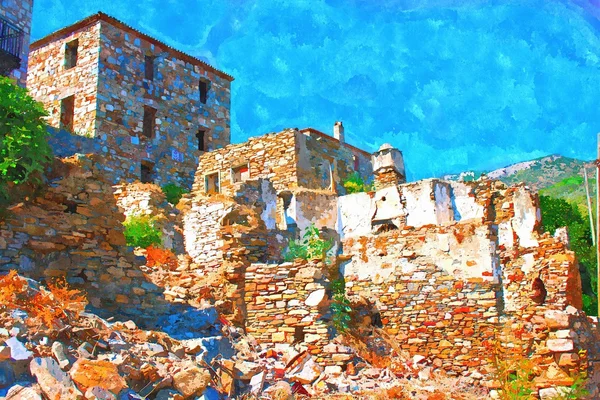 Una pintura construida digitalmente del antiguo pueblo turco de Doganbey — Foto de Stock