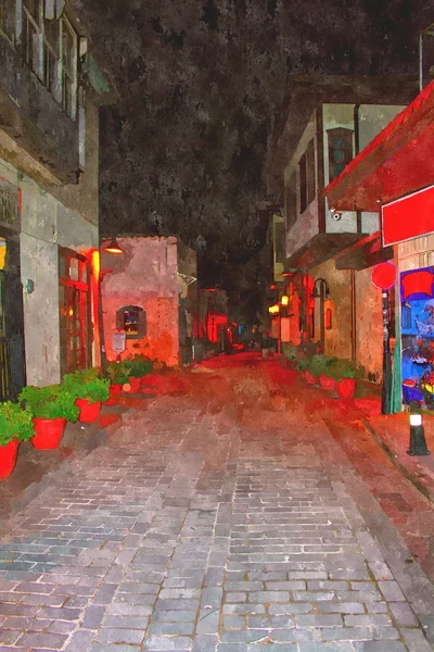 A digitally constructed painting of cobbled back streets of Kaleici in Antalya Turkey — Stock Photo, Image